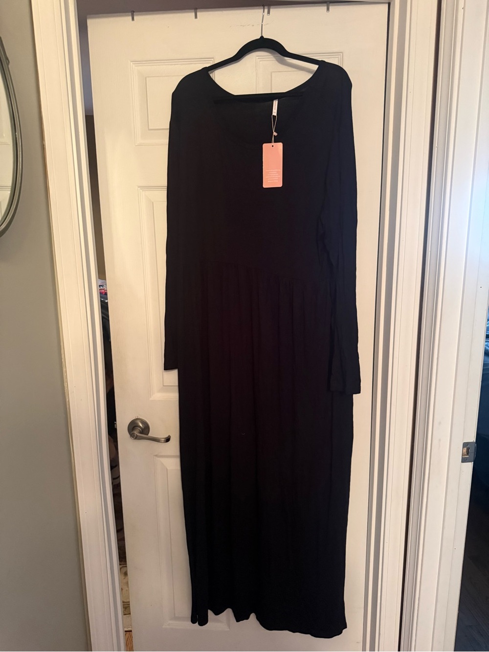 Long-Sleeve Black Maxi Dress with Gathered Skirt